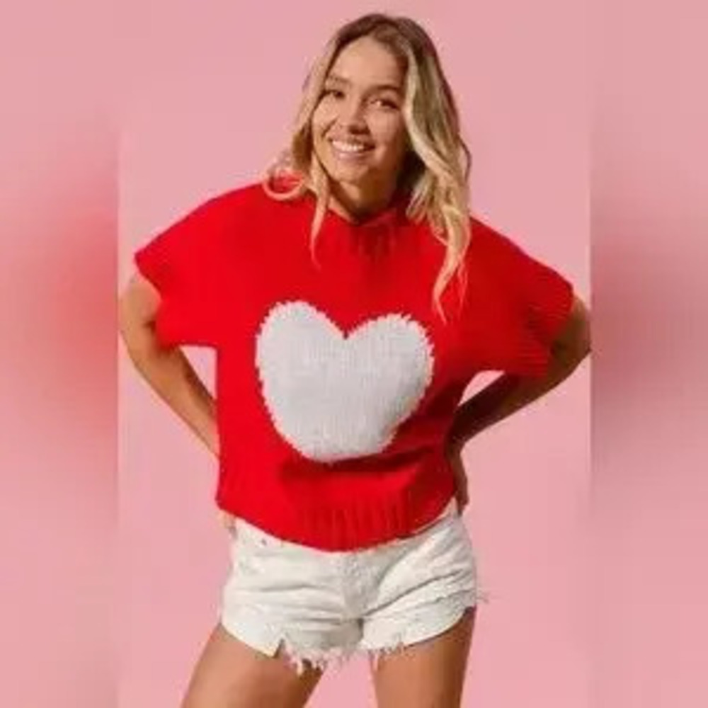 BiBi Rib Banded Heart Pattern Valentines Sweater - Picture 4 of 9
